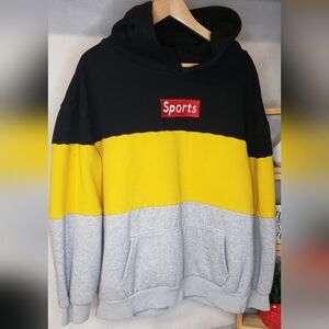 Zaful Mens Colorblock Hoodie - Black, Yellow, and Gray